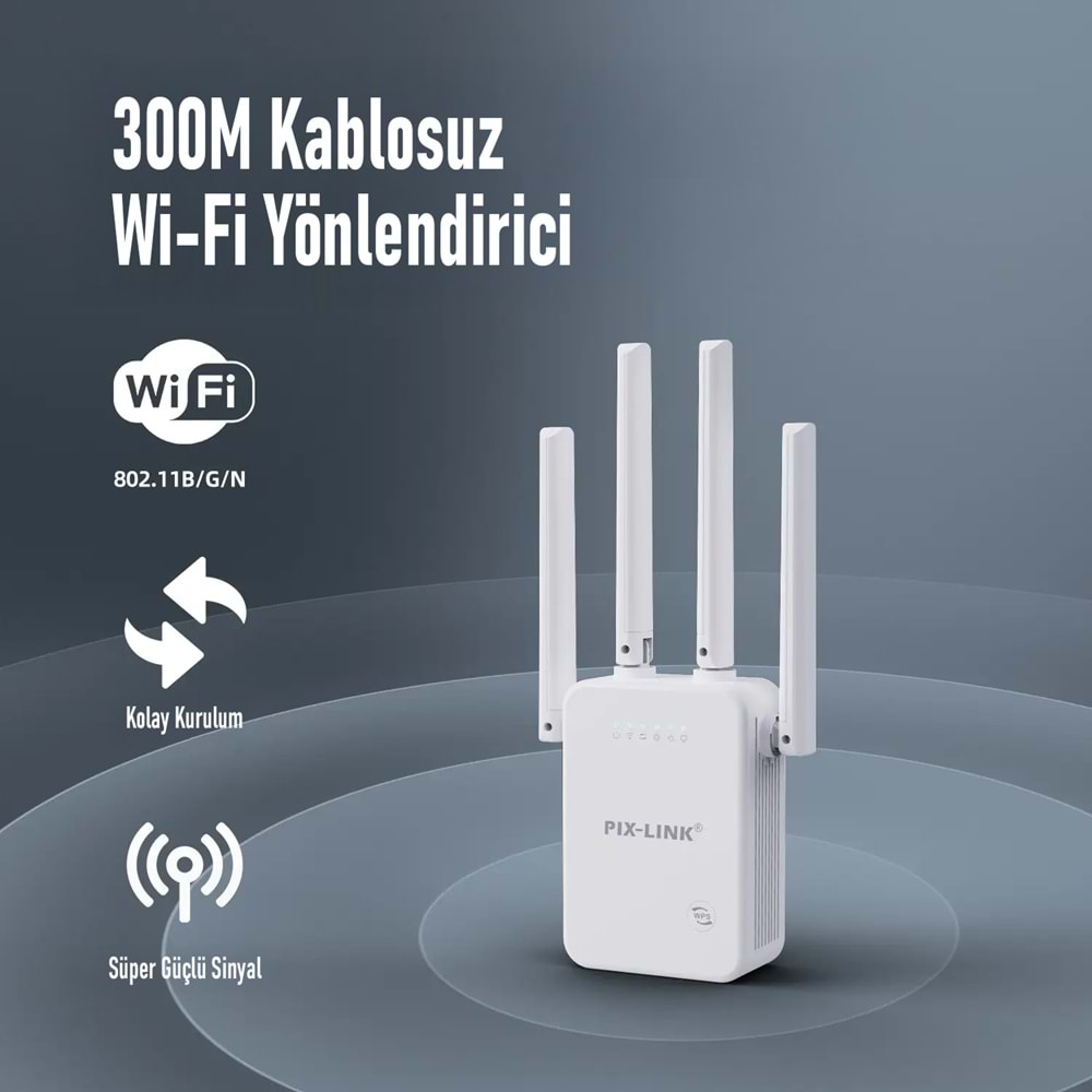 PIXLINK WR47D4Q WiFi Repeater Router Access Point 300 Mbps Beyaz
