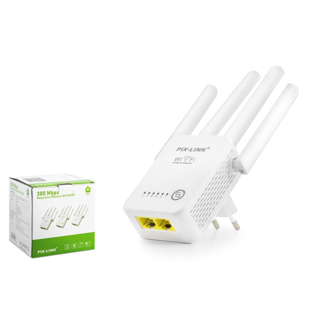 PIXLINK WR48D4Q WiFi Repeater Router Access Point 300 Mbps Beyaz