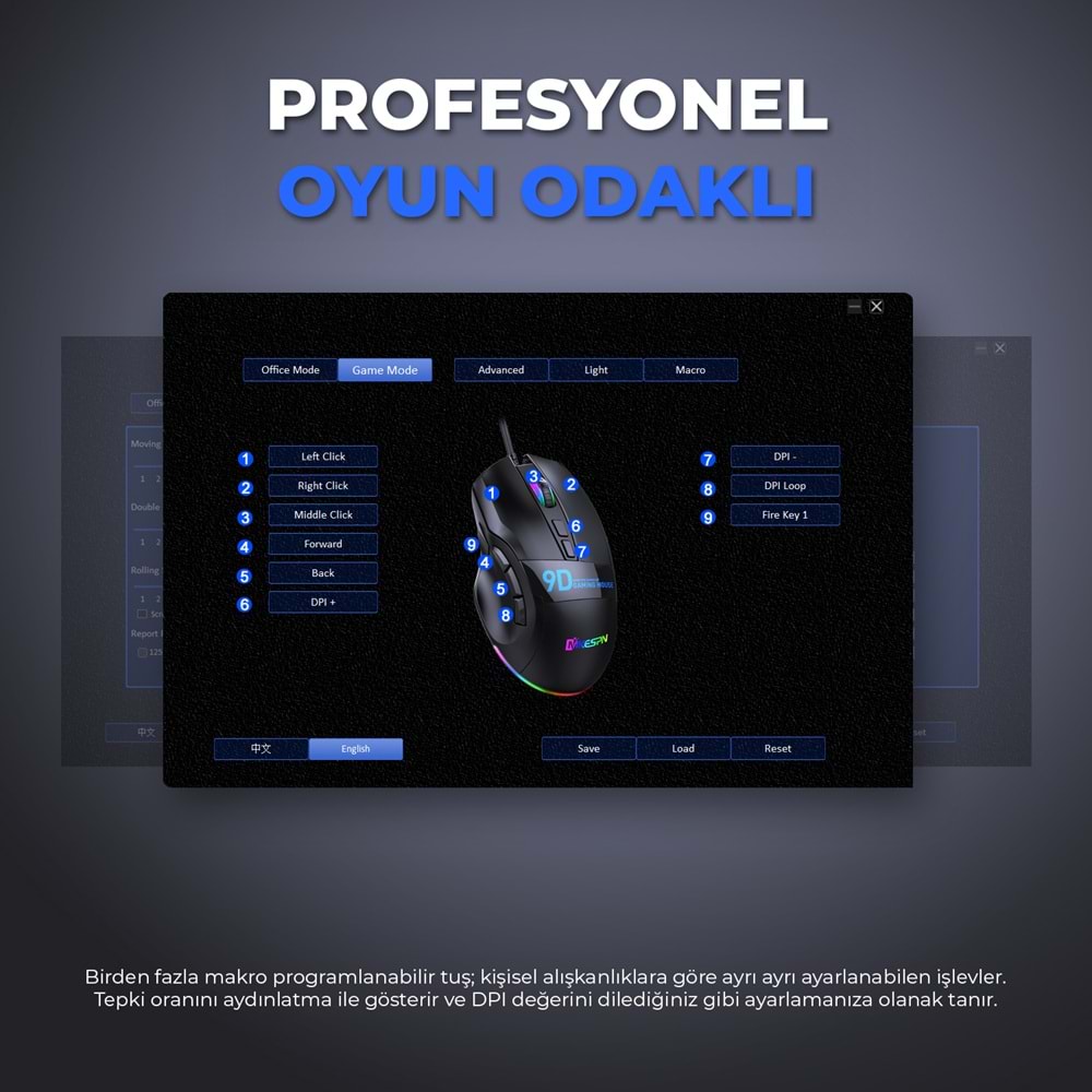 MKESPN X10 RGB Gaming Mouse 12800 DPI 9 Tuş Makro 1000Hz Siyah