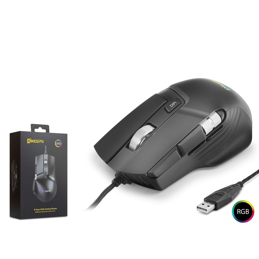 MKESPN X13 RGB Gaming Mouse 12400 DPI 10 Tuş Makro 1000Hz Siyah