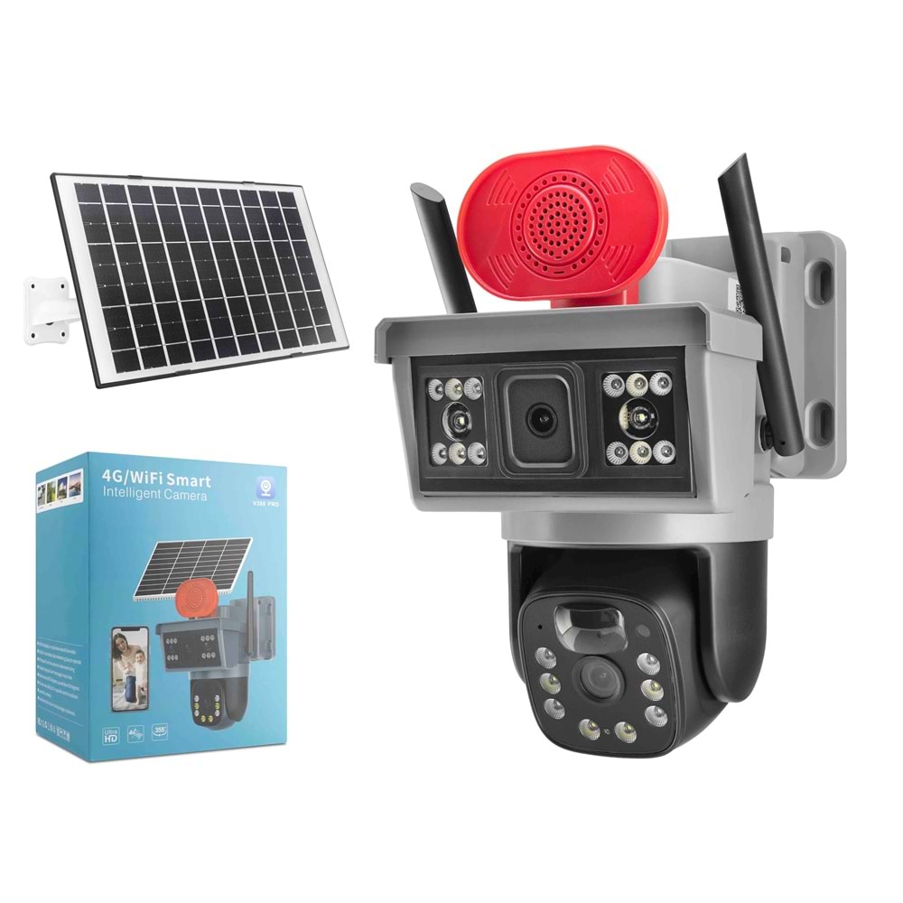 X5-TECH YT-15G Solar 4G SIM Kartlı Speed Dome IP Güvenlik Kamerası 2 x 3MP V380 Siyah