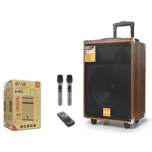 BAAB BQ12 Çift Karaoke Mikrofonlu Bluetooth Hoparlör FM Radyo 40W 12 İnç Kumandalı Ahşap