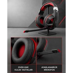 HADRON G59 USB LED 7.1 Surround Over-Ear Mikrofonlu Gaming Kulaklık PS4 Uyumlu Siyah Kırmızı