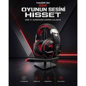 HADRON G59 USB LED 7.1 Surround Over-Ear Mikrofonlu Gaming Kulaklık PS4 Uyumlu Siyah Kırmızı