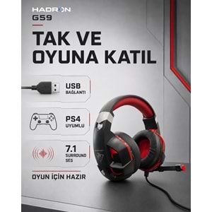 HADRON G59 USB LED 7.1 Surround Over-Ear Mikrofonlu Gaming Kulaklık PS4 Uyumlu Siyah Kırmızı