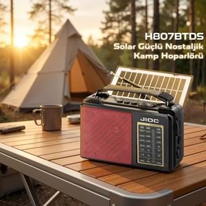 JIOC H807BTDS Bluetooth Nostaljik FM Radyo TWS USB TF Solar Şarjlı 3W Taşınabilir Hoparlör