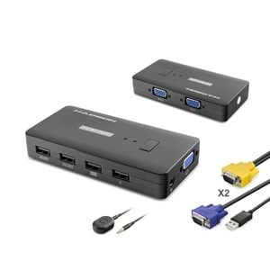 HADRON HDX1374 VGA KVM Switch 2 USB Hub 2 Console Harici Butonlu Dahili Kablolu 2 VGA Port Siyah