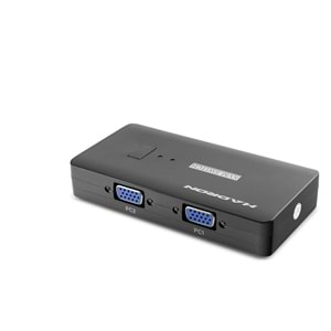 HADRON HDX1374 VGA KVM Switch 2 USB Hub 2 Console Harici Butonlu Dahili Kablolu 2 VGA Port Siyah
