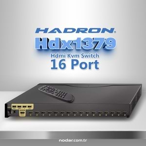 HADRON HDX1379 HDMI KVM Switch 2 USB Hub 2 Console Kumandalı 16 HDMI Port Siyah