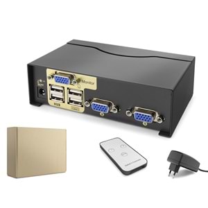 HADRON HDX1380 VGA KVM Switch 2 USB Hub 2 Console Kumandalı 2 VGA Port Siyah