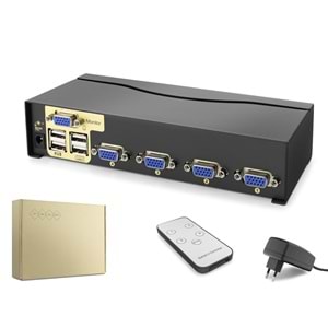 HADRON HDX1381 VGA KVM Switch 2 USB Hub 2 Console Kumandalı 4 VGA Port Siyah
