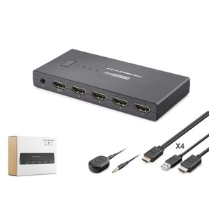 HADRON HDX1425 HDMI KVM Switch 2 USB Hub 2 Console Harici Butonlu KVM Kablo Setli 4 HDMI Port Siyah