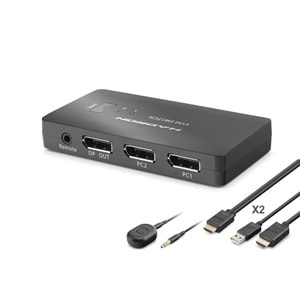 HADRON HDX1426 DisplayPort KVM Switch 2 Console USB Port 2 DisplayPort Siyah
