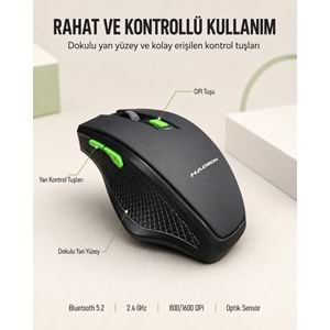 HADRON HDX3404 Dual Mode Kablosuz Mouse 2.4 GHz Bluetooth 5.2 1600 DPI Siyah