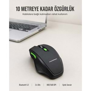 HADRON HDX3404 Dual Mode Kablosuz Mouse 2.4 GHz Bluetooth 5.2 1600 DPI Siyah