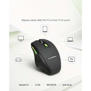 HADRON HDX3404 Dual Mode Kablosuz Mouse 2.4 GHz Bluetooth 5.2 1600 DPI Siyah