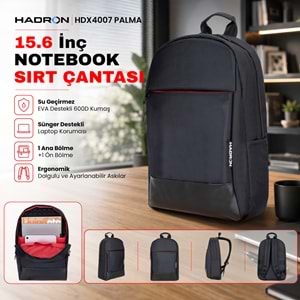 HADRON HDX4007 Palma 15.6 İnç Notebook Sırt Çantası Siyah