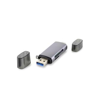 HADRON HDX7031 USB Type-C 3.0 Kart Okuyucu SD MicroSD 5 Gbps Gri