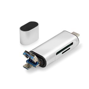 HADRON HDX7053 USB Type-C OTG Kart Okuyucu SD MicroSD 480 Mbps Gri