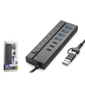 iETOP HDX7062 USB Type-C 3.2 Gen1 Anahtarlı Hub 7 Port 5 Gbps Siyah