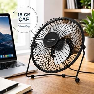 HADRON HDX7252 USB Metal Vantilatör 18 cm Siyah Beyaz