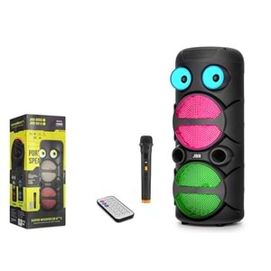 JBR JBR8809 Karaoke Mikrofonlu Bluetooth Hoparlör FM Radyo 20W 2x8 İnç RGB Kumandalı Siyah