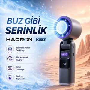 HADRON K801 Şarjlı Soğutma Plakalı Mini El Fanı 1800 mAh Dijital Göstergeli 199 Kademeli