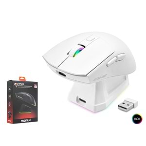 MOFAN MF1215W Dual Mode RGB Gaming Mouse Manyetik Şarj Standlı 2.4 GHz Bluetooth Beyaz