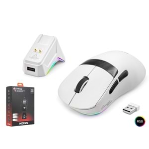 MOFAN MF1216W Tri Mode RGB Gaming Mouse Manyetik Şarj Standlı OLED Ekranlı 12000 DPI Beyaz