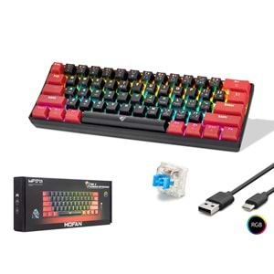 MOFAN MF1701BR Mekanik Gaming Mini Klavye Blue Switch RGB 61 Tuş Siyah Kırmızı
