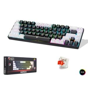 MOFAN MF1703B Tri Mode Mekanik Gaming Klavye Red Switch RGB 68 Tuş Siyah Beyaz