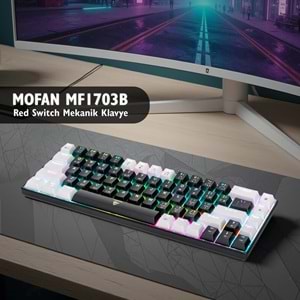 MOFAN MF1703W Tri Mode Mekanik Gaming Klavye Red Switch RGB 68 Tuş Beyaz Siyah