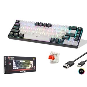 MOFAN MF1703W Tri Mode Mekanik Gaming Klavye Red Switch RGB 68 Tuş Beyaz Siyah
