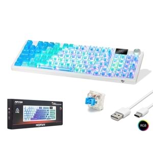 MOFAN MF1705M Kablosuz Mekanik Gaming Klavye Blue Switch RGB 95 Tuş Mavi Beyaz