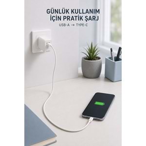 NODAR ND1006 Type-C Hızlı Şarj Seti 33W USB Adaptörlü 1 m PVC Kablolu Beyaz