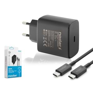 NODAR ND1007 Type-C PD Hızlı Şarj Seti 45W Type-C Adaptörlü 1 m PVC Kablolu Siyah