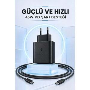 NODAR ND1007 Type-C PD Hızlı Şarj Seti 45W Type-C Adaptörlü 1 m PVC Kablolu Siyah