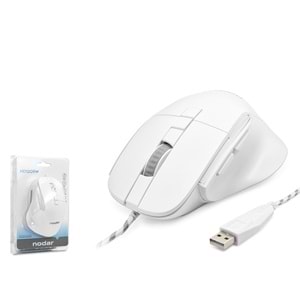 NODAR ND1209W USB Ergonomik Ofis Mouse 3600 DPI 7 Tuş Beyaz
