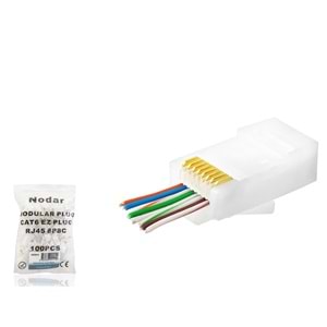 NODAR ND2414 CAT6 EZ RJ45 Konnektör 100 Adetli Paket Beyaz