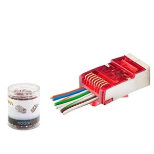 NODAR ND2419 CAT6E EZ RJ45 Metal Konnektör 100 Adetli Kutu Kırmızı