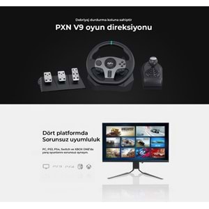 NODAR ND703 PXN V9 Oyuncu Direksiyon Seti 900° 3 Pedallı PS4 PS3 PC Xbox Switch Uyumlu Siyah