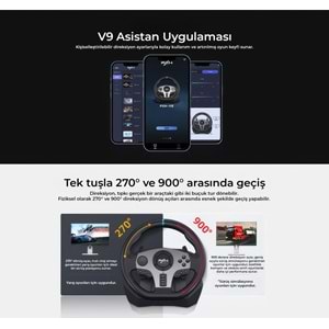 NODAR ND703 PXN V9 Oyuncu Direksiyon Seti 900° 3 Pedallı PS4 PS3 PC Xbox Switch Uyumlu Siyah