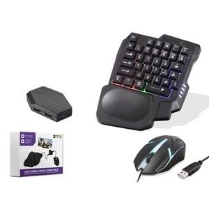 NODAR ND762 Android Uyumlu Mobil Oyun Klavye Mouse Dönüştürücü Seti RGB Siyah
