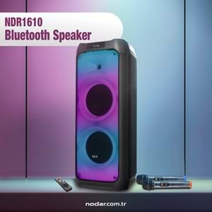 NDR NDR1610 Çift Karaoke Mikrofonlu Bluetooth Hoparlör FM Radyo 2x10 İnç RGB Kumandalı Siyah