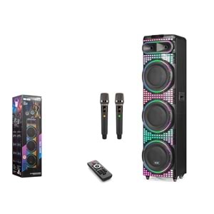 NDR NDR3260 Çift Karaoke Mikrofonlu Bluetooth Hoparlör FM Radyo 100W 3x12 İnç RGB Kumandalı Siyah