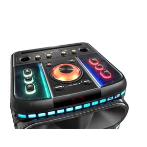 NDR NDR3260 Çift Karaoke Mikrofonlu Bluetooth Hoparlör FM Radyo 100W 3x12 İnç RGB Kumandalı Siyah