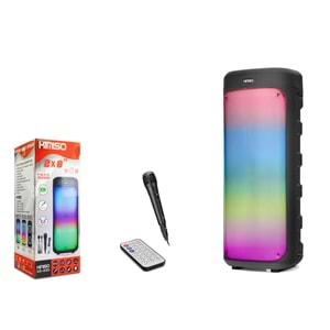 KIMISO QS2211 Karaoke Mikrofonlu Bluetooth Hoparlör FM Radyo 2x8 İnç RGB Kumandalı Siyah
