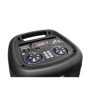KIMISO QS2211 Karaoke Mikrofonlu Bluetooth Hoparlör FM Radyo 2x8 İnç RGB Kumandalı Siyah
