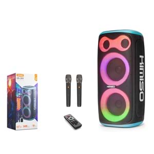 KIMISO QS289 Çift Karaoke Mikrofonlu Bluetooth Hoparlör FM Radyo 50W 2x6,5 İnç RGB Kumandalı Siyah
