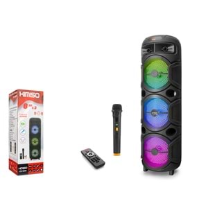 KIMISO QS8215 Karaoke Mikrofonlu Bluetooth Hoparlör FM Radyo 3x8 İnç RGB Kumandalı Siyah